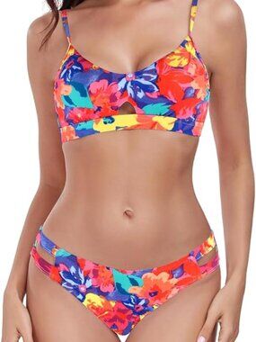 RELLECIGA  Two Piece Swimsuit Floral Large NWT